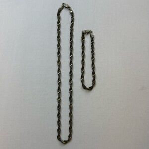 Vintage Style Serpentine S Link Chain Necklace and Bracelet Set Antique Gold